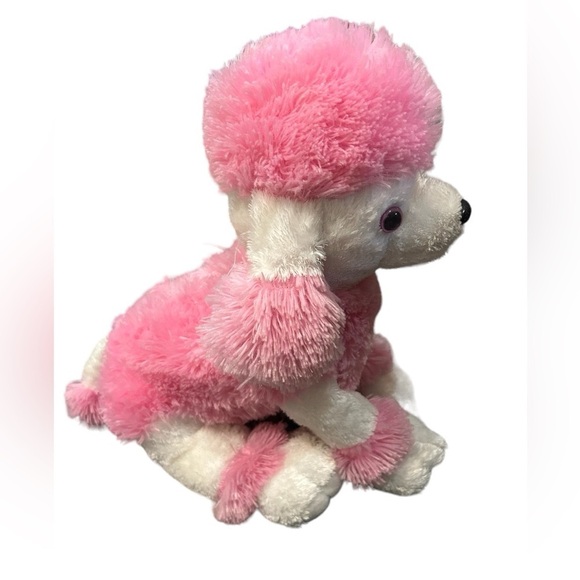 VTG Bear Factory Puppy Dog Poodle Plush Upright w/Pouch Pink White Fluffy 2001 - Picture 2 of 7